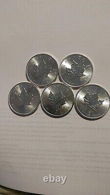 Canadian 2014,9999 1 Oz Silver Maple Leaf Bu Lot De 5