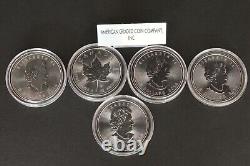 Canadian 2014,9999 $ 5 Silver Maple Leaf Bu Coins Lot De 5 1 Oz