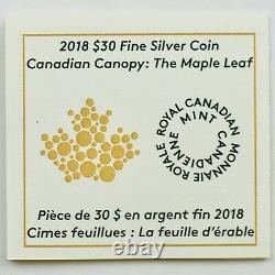Canopée Canadienne 2018 30 $ La Feuille D’érable, 2 Oz De Pièce De Proof Couleur Argent Pur