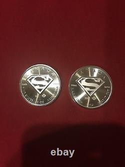 Deux 2016 Superman Canadien S-shield Homme D'acier 1 Oz. 9999 Pièce D'argent