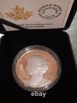 Dollar de la paix Pax du Canada 2023 en argent pur plaqué or rose de 1 oz pièce UHF Proof