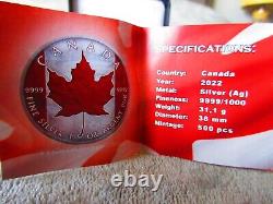 Drapeau du Canada en érable 2022, couleur et antique, pièce d'argent de 1 once, 5 dollars Canada
