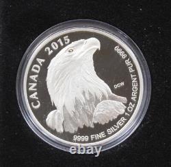 Ensemble de 4 pièces en argent fin fractionnaire de l'aigle chauve du Canada 2015 avec boîte et certificat d'authenticité