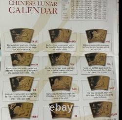 Ensemble de médailles du calendrier lunaire chinois de la Monnaie canadienne 2014 dans des boîtes d'origine.