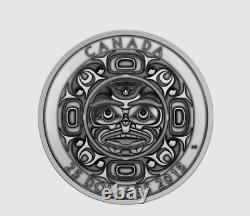 Ensemble de trois pièces de monnaie en argent fin de 25 $ de 2015, Masque de Lune Chantant, pièces en relief ultra-élevé