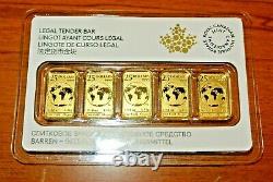 Etanche 2016 1/10 Oz 25 $ Barres D'or, La Monnaie Royale Canadienne, 5 Dans Un Paquet