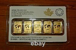 Etanche 2016 1/10 Oz 25 $ Barres D'or, La Monnaie Royale Canadienne, 5 Dans Un Paquet