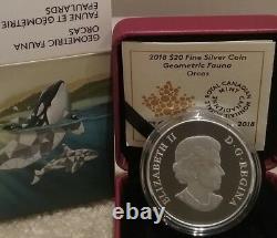 Faune Géométrique Orcas 2018 20 $ 1oz Pure Silver Proof Canada Coin Geometry