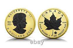 Feuille d'Érable du Canada 2023 en or 24 carats et platine noir givré 1 oz d'argent - Tirage limité à 500 exemplaires