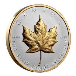 Feuille d'érable argentée en relief ultra haut de gamme de 20 $ du Canada de 2023 avec placage d'or sélectif