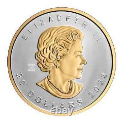 Feuille d'érable argentée en relief ultra haut de gamme de 20 $ du Canada de 2023 avec placage d'or sélectif