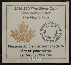 Feuille d'érable du Canada 2016 en argent fin de 20 $ Épreuve de géométrie dans l'art #21719z