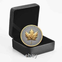 Feuille d'érable en argent ultra haut relief 20 $ du Canada 2023 avec placage d'or sélectif