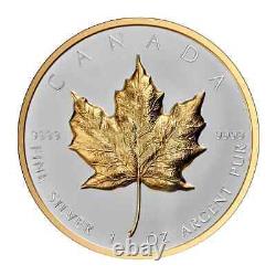 Feuille d'érable en argent ultra haut relief 20 $ du Canada 2023 avec placage d'or sélectif