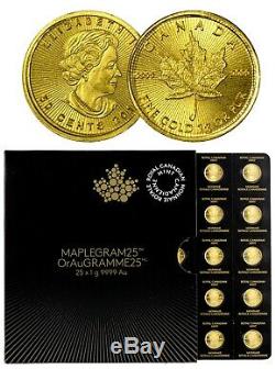 Gold Maple Leaf 1 Gramme De 99,99% D'or Maplegram 25 (dans Le Dosage) Canada 2020