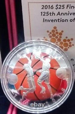 Invention De Basketball 125e 2016 1oz Pure Silver Proof 25 $ Convex Coin Canada