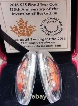 Invention De Basketball 125e 2016 1oz Pure Silver Proof 25 $ Convex Coin Canada