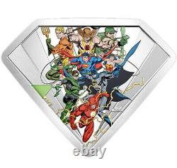 Justice League 10 Oz. 999 Pièce De Bouclier En Argent Fin #067 De #750 Coa DC Comics