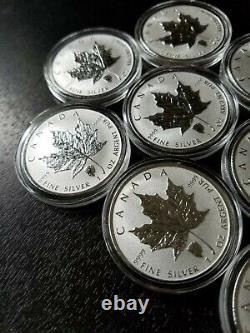 Lot (10) 2018 1oz Canadian Maple Leaf Bison Reverse Privy. 9999 $5 Pièces D’argent