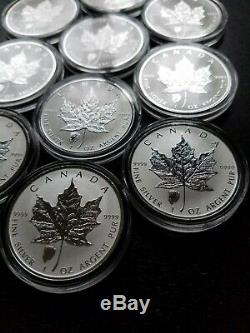 Lot (10) 2018 Feuille D'érable Canadienne Bison Inverse Privé 1 Oz 9999 5 $ Silver Coin