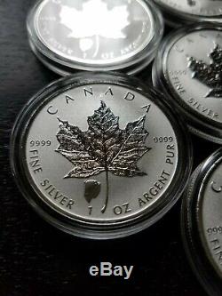 Lot (10) 2018 Feuille D'érable Canadienne Bison Inverse Privé 1 Oz 9999 5 $ Silver Coin