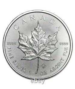 Lot 5 X 1 Troy Oz. 9999 Argent 2021 Canadian Maple Leaf Coins Bu