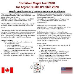 Lot De 10 X 1 Oz 2020 D'érable Du Canada Feuille Pièce D'argent