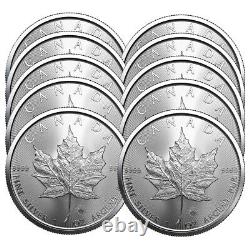 Lot De Prévente De 10 2022 $ 5 Silver Canadian Maple Leaf 1 Oz Bu