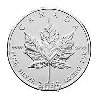 Lot de 10 pièces d'argent en feuille d'érable canadienne de 1 once, année aléatoire