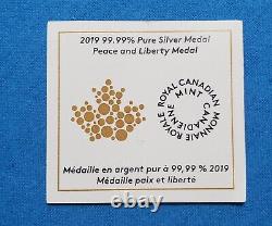 Médaille De La Paix Et De La Liberté Du Canada 2019 1 Oz D'argent Double Signé Fdoi Avec Coa Ngc Pf70