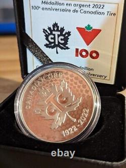 Médaille en argent rare de 1 once du 100e anniversaire de Canadian Tire 2022 RCM
