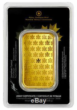 Monnaie Royale Canadienne Mrc 1 Oz Gold Bar Scellé Avec Dosage Cert Sku27048