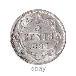 NFLD 5 cent 1894 PCGS AU-55 Monnaie Royale Canadienne
