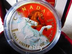 Pièce d'argent 1 oz Canada 2022 RED WHITE HORSES colorisée d'érable à cinq dollars