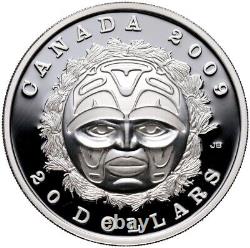 Pièce d'argent fin de 20 $ du Canada de 2009 avec masque de l'été de la lune