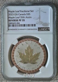 Pièce d'argent pur de la Feuille d'érable du 35e anniversaire de la Monnaie royale canadienne, évaluée NGC PF70, en 2023.