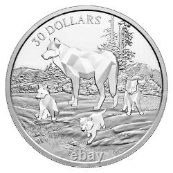 Pièce d'argent royal canadien de 2 oz 2024 représentant une famille multifacette de loups des bois