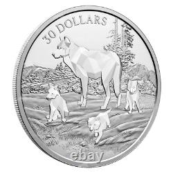 Pièce d'argent royal canadien de 2 oz 2024 représentant une famille multifacette de loups des bois