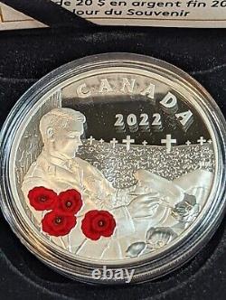 Pièce de 1 once en argent colorisée du Canada pour le Jour du Souvenir 2022. 9999 pureté (avec boîte et certificat d'authenticité)