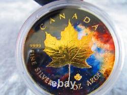 Pièce de 1oz d'argent de 5 $ CANADA, colorisée et dorée, de la GALAXIE NEBULAIRE 2017 en érable.