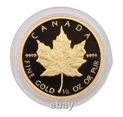 Pièce de monnaie de l'érable en or fin 9999 1/4 oz du Canada de 1989 pour le 10e anniversaire