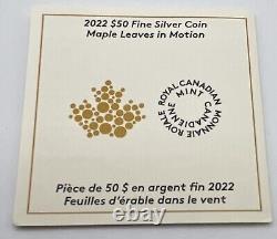 Pièce de monnaie en argent de 50 $ 'Feuilles d'érable en mouvement' preuve de 2022