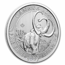 Pièce de monnaie en argent de la menthe royale canadienne de 2 onces, pure à 99,99%, représentant le mammouth laineux de l'âge glaciaire de 2024