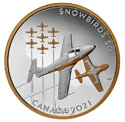 Pièce de monnaie en argent pur à l'épreuve des intempéries de 5 onces 9999 $50 du patrimoine canadien SNOWBIRDS 2021 au Canada