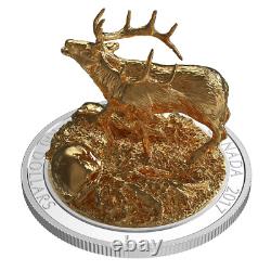 Pièce de monnaie en argent pur de 100 $ de 2017 représentant une sculpture d'animaux majestueux du Canada : l'élan.