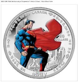 Pièce de monnaie en argent pur de 20 $ commémorant le 75e anniversaire de Superman, l'Homme d'acier en 2013