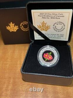Pièce en argent de 7,96g 2021 de 3 $ Canada Emblèmes floraux du Canada Rose sauvage d'Alberta