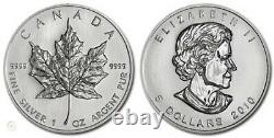 Qty 25 X Feuille D’érable Canadienne 9999 Pièces D’argent 2010 Dans Mint Tube