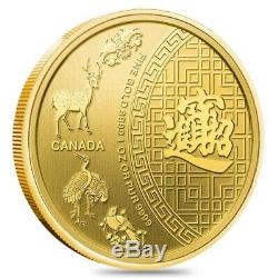 Rare 2014 Canada 1 Oz D'or 5 Cinq Bénédictions Bu 50 $ 350 Tirage Limité Chinois Chanceux