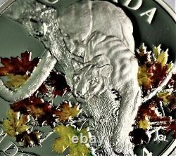 Rare 2014 Canadien 1 Oz. 9999 Argent Proof Cougar In Maples Avec Coa & Ogp